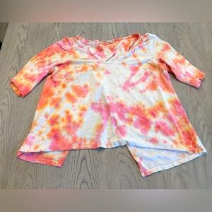 Michael Stars OS Tie Dye 3/4 Sleeve Draped Back Top
